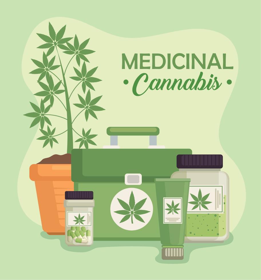 medical cannabis lettering with plant vector