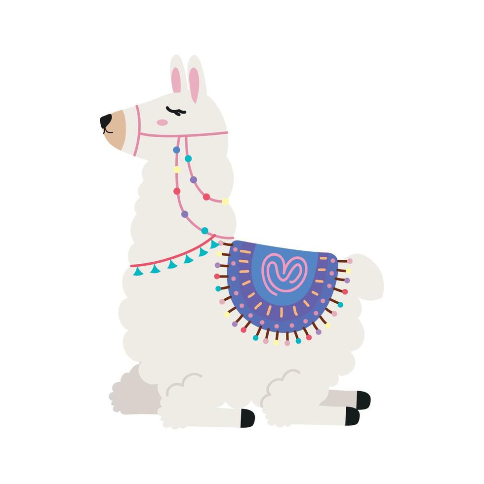 cute llama lying vector