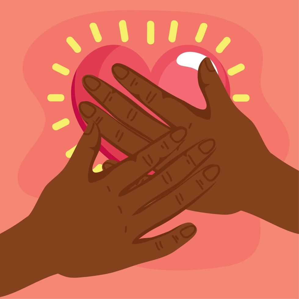 manos afro abrazando el corazón vector