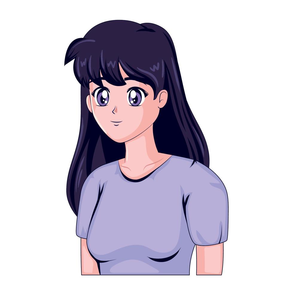 chica anime con camisa lila vector