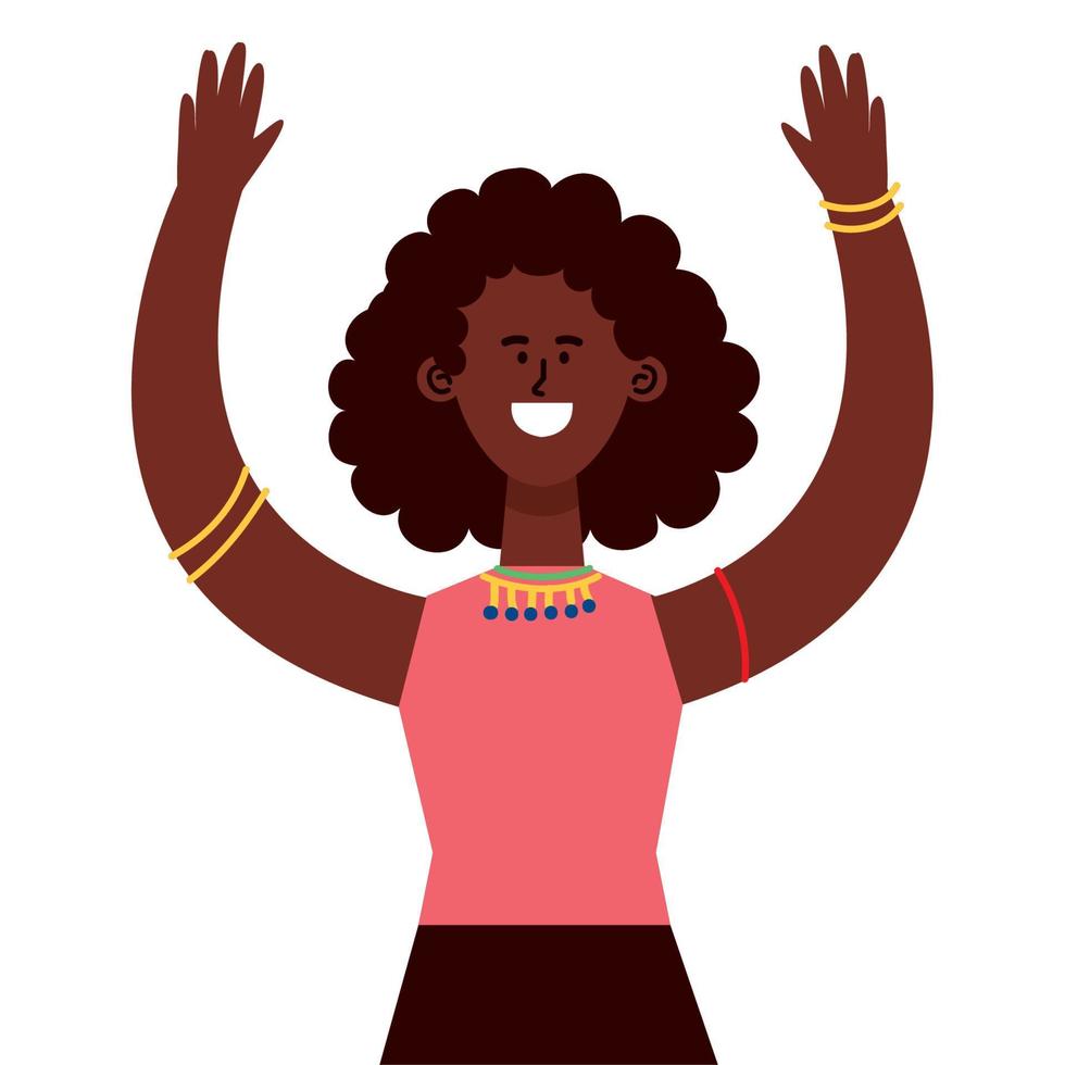 mujer afro celebrando vector