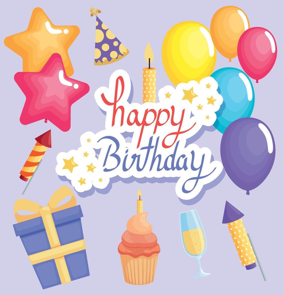 happy birthday lettering card vector