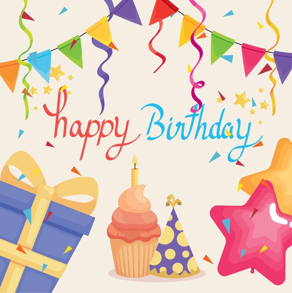 happy birthday lettering poster vector