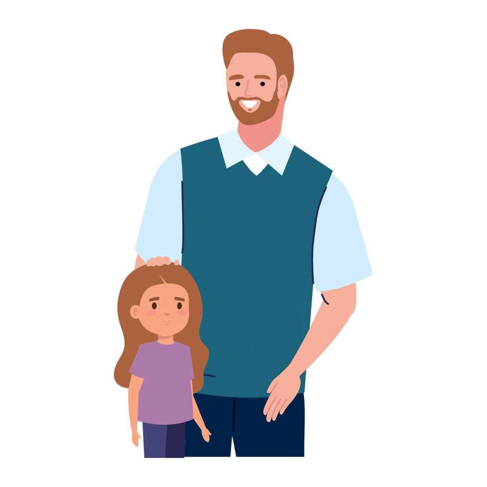 bearded dad and daughter vector