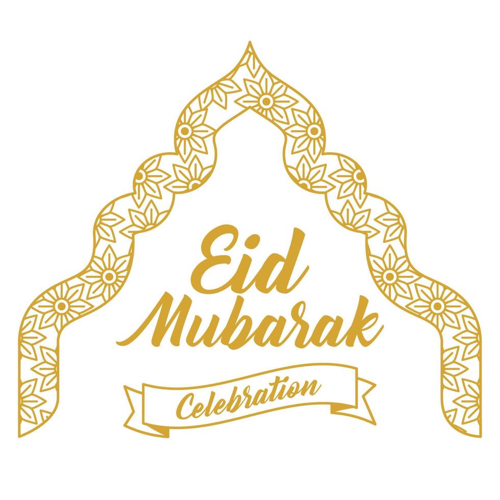 eid mubarak lettering gold vector