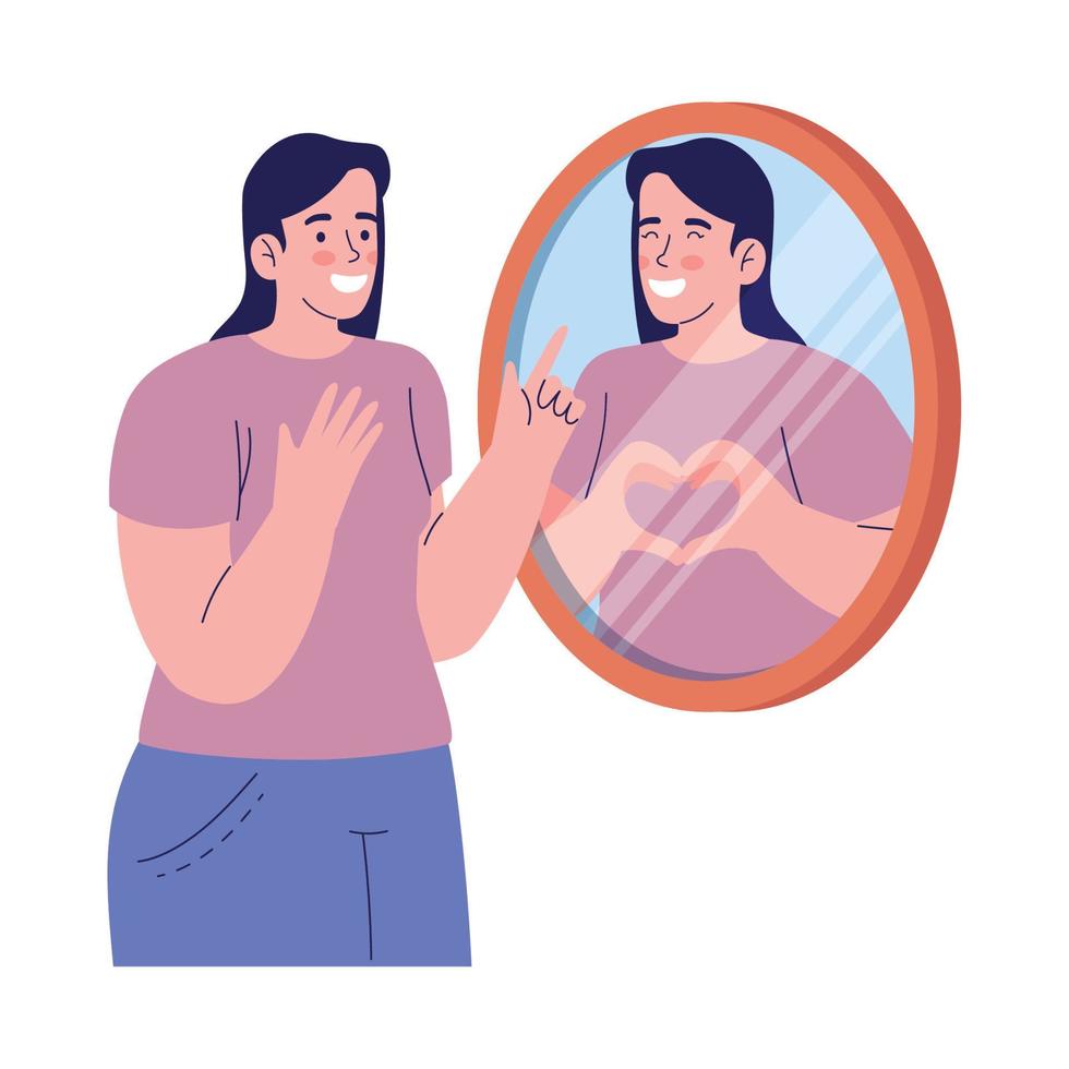 mujer narcisista con espejo vector