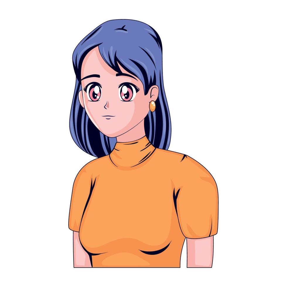 chica anime con cabello azul vector