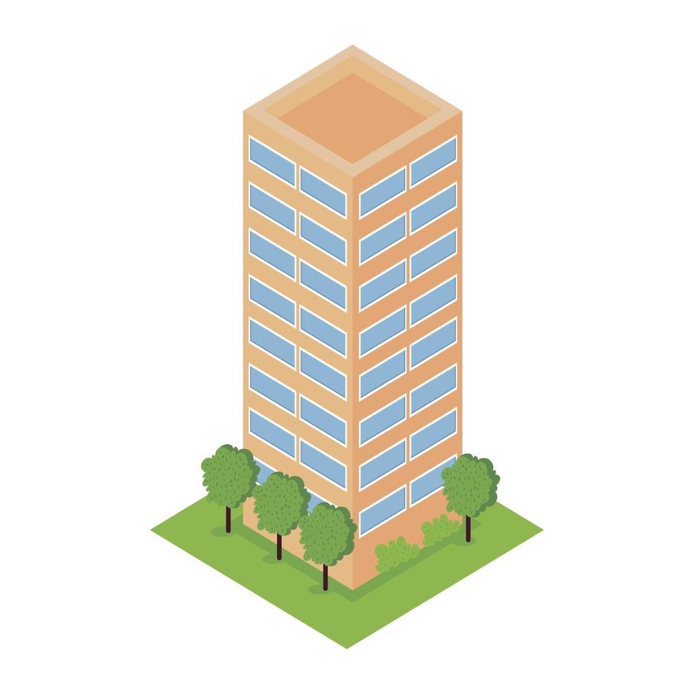 yellow building isometric construction vector