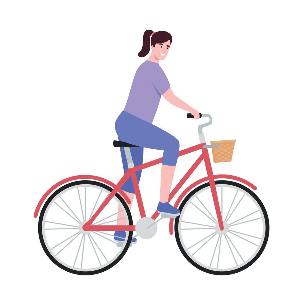 chica en bicicleta roja vector