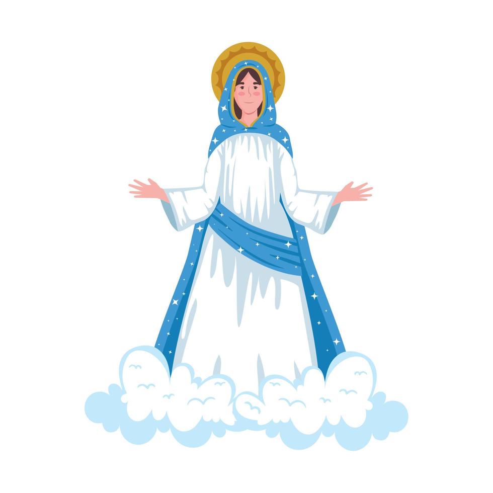 santa virgen en la nube vector