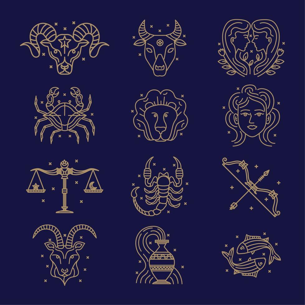 twelve astrology signs icons vector