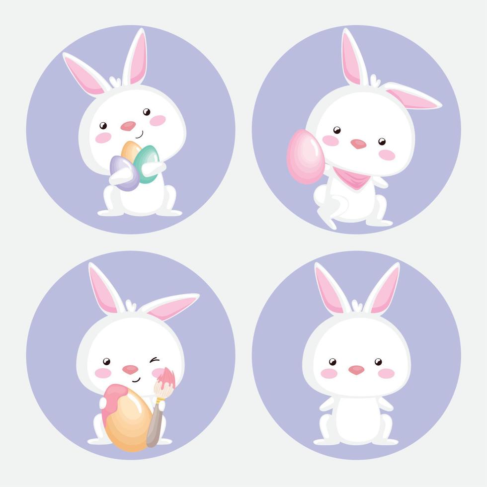 four happy easter rabbits vector