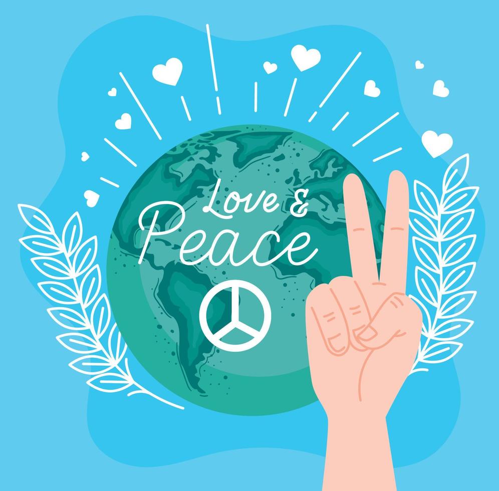 love and peace lettering card vector