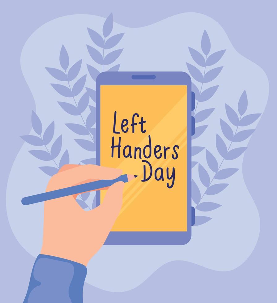 hand writing left handers day in smartphone vector