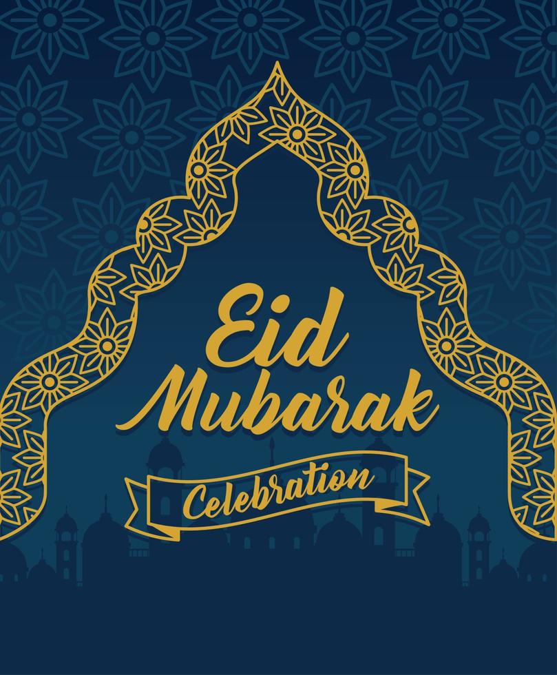 eid mubarak golden lettering vector