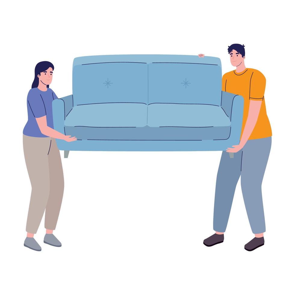 pareja levantando sofá vector