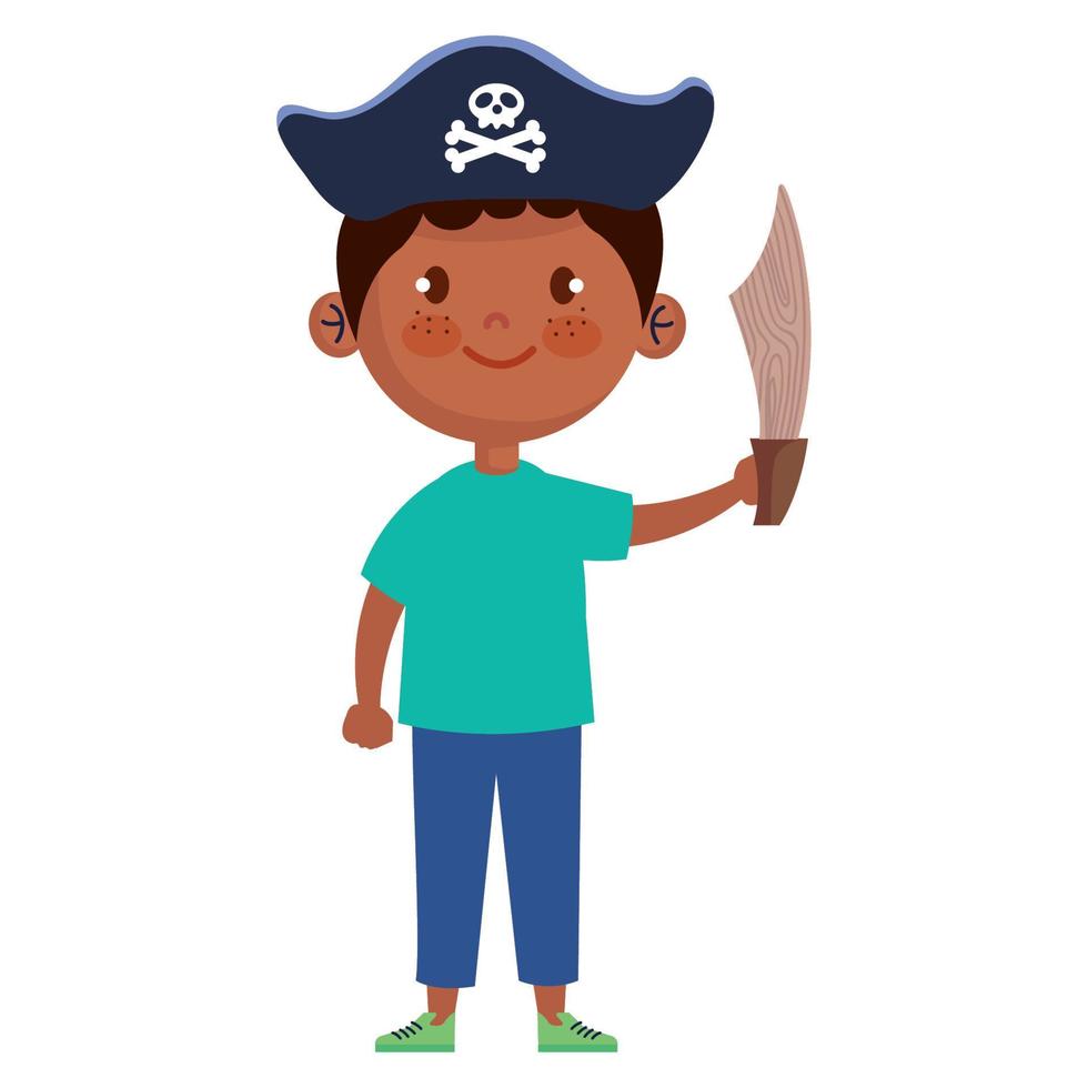 niño pequeño jugando pirata vector