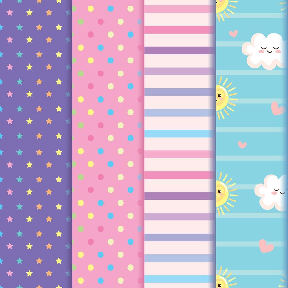 four pastel colors patterns vector