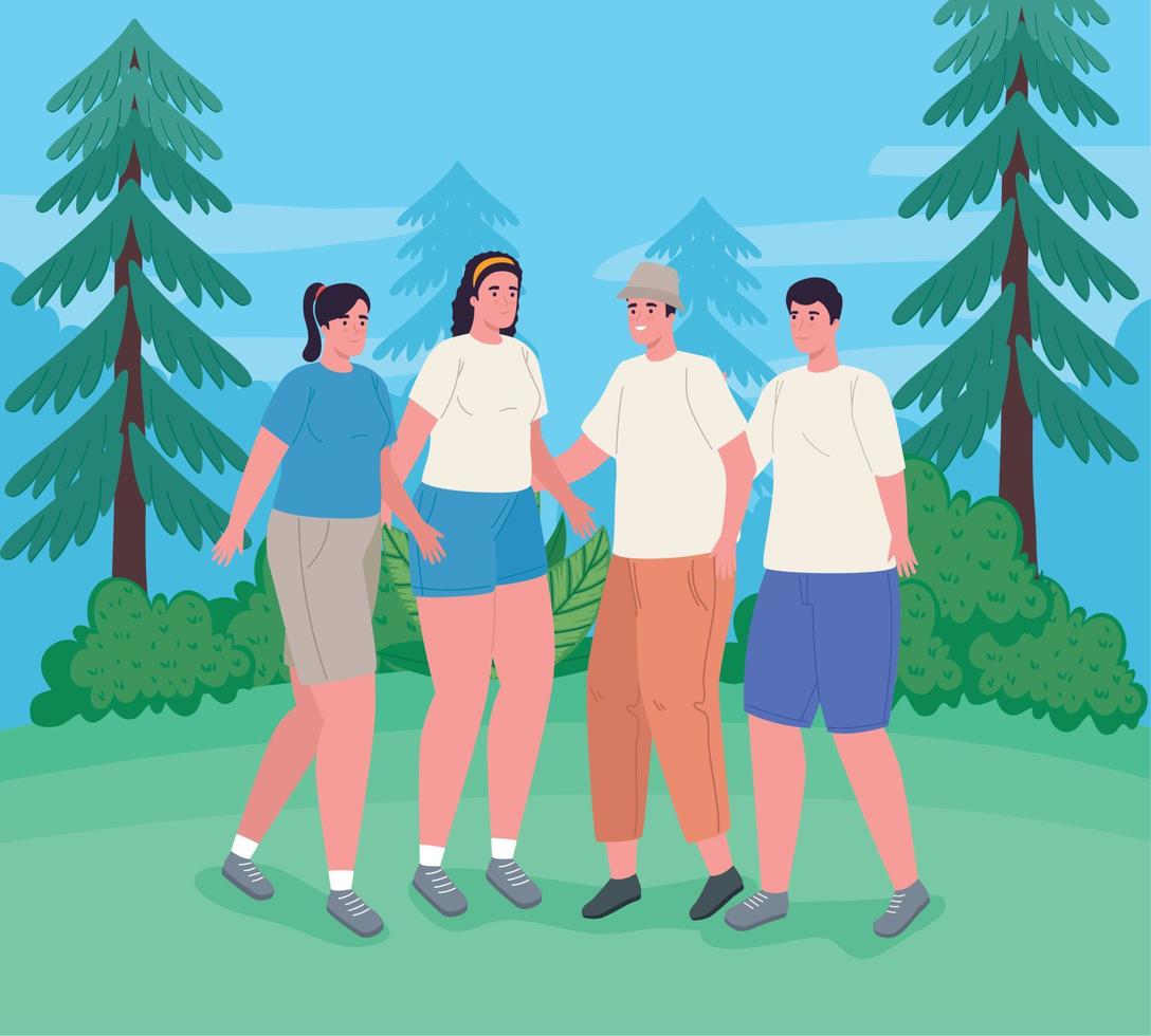 four persons in the camp vector