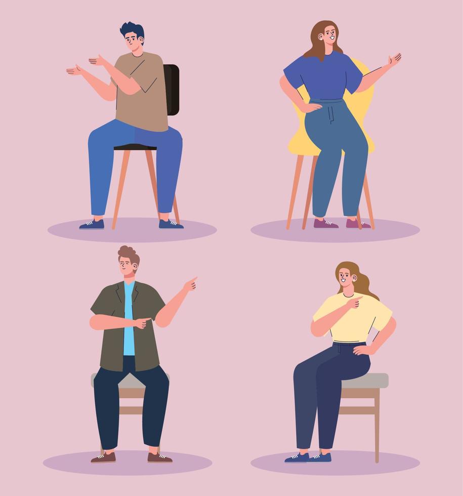 four persons seated in chairs vector