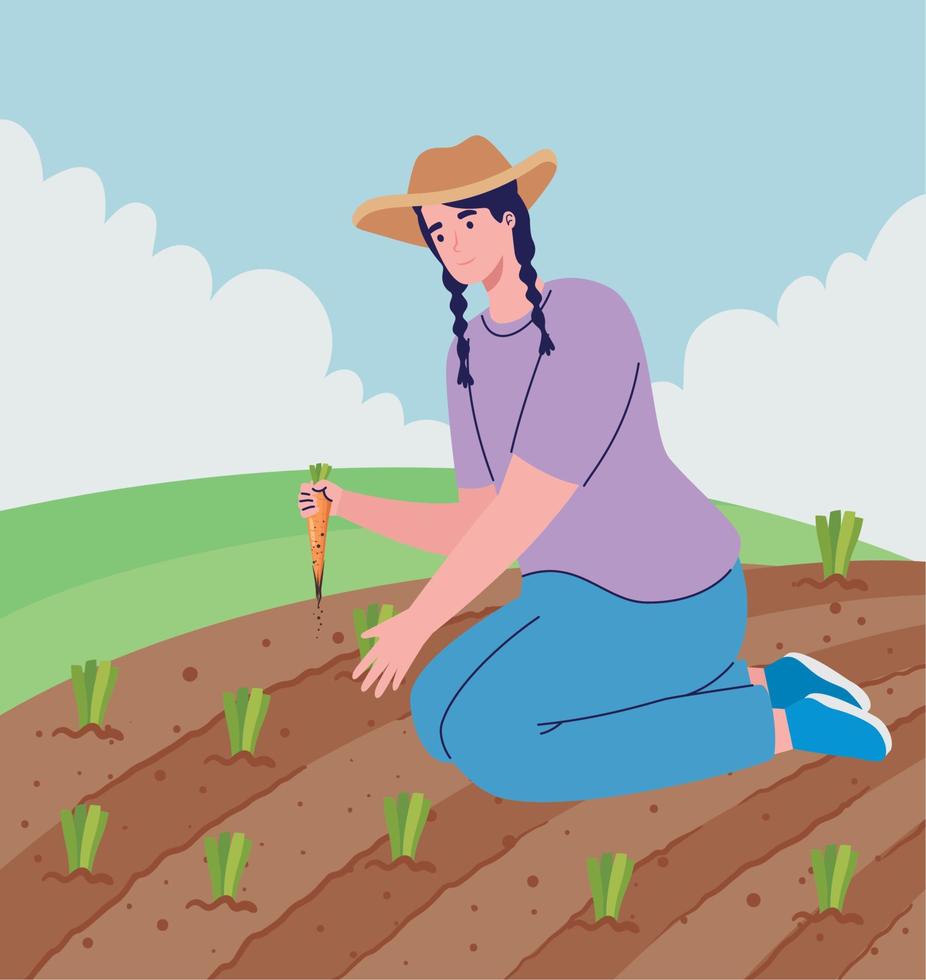 female farmer cultivating vector