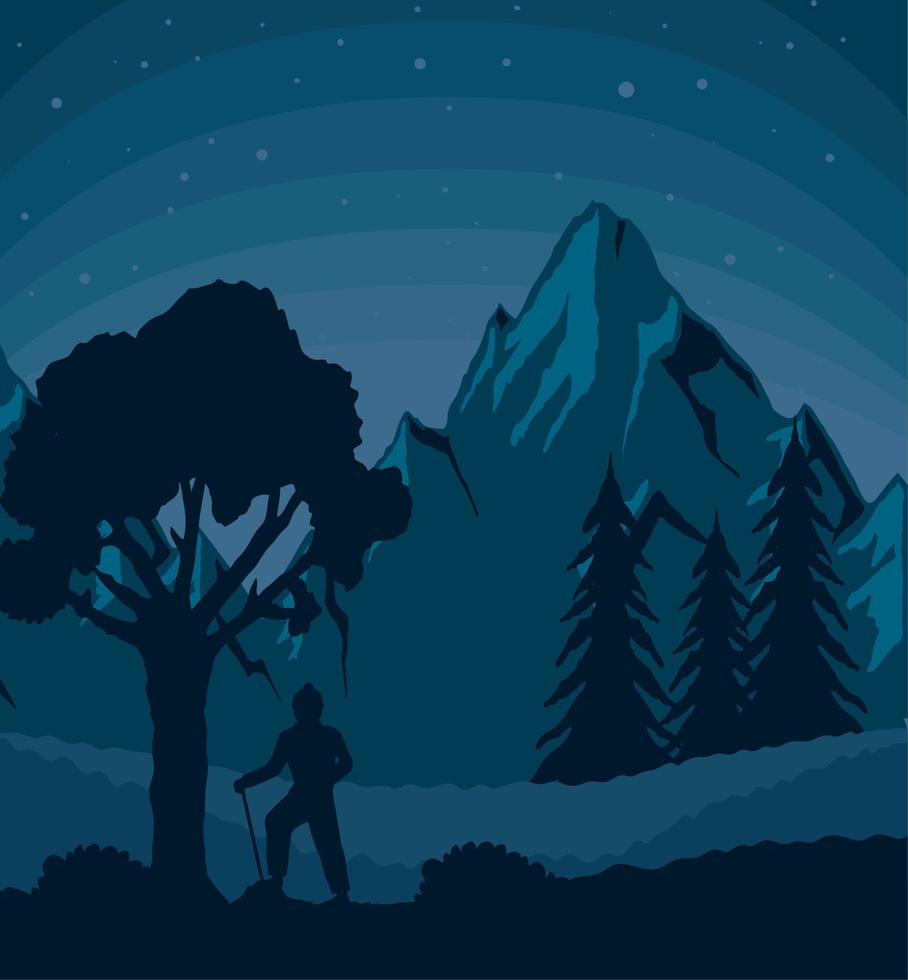 traveler in night landscape vector