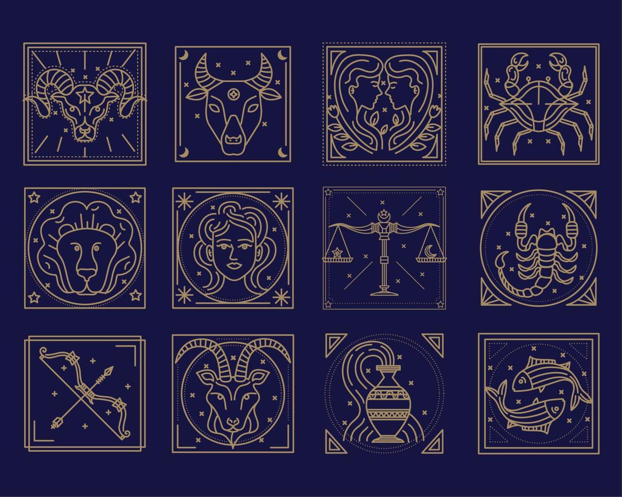 astrología signos doce iconos vector