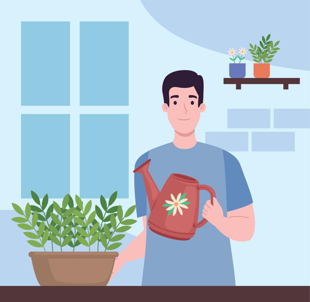 gardener man with sprinkler vector