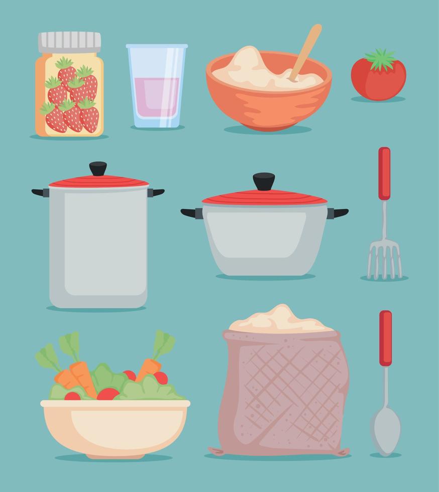 kitchen utensils and ingredients vector