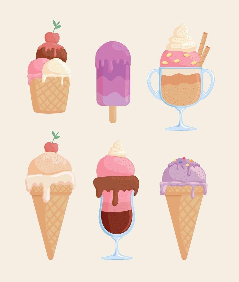 six cool food icons vector