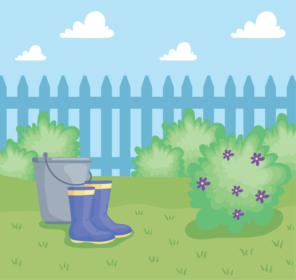 gardening tools and fence vector