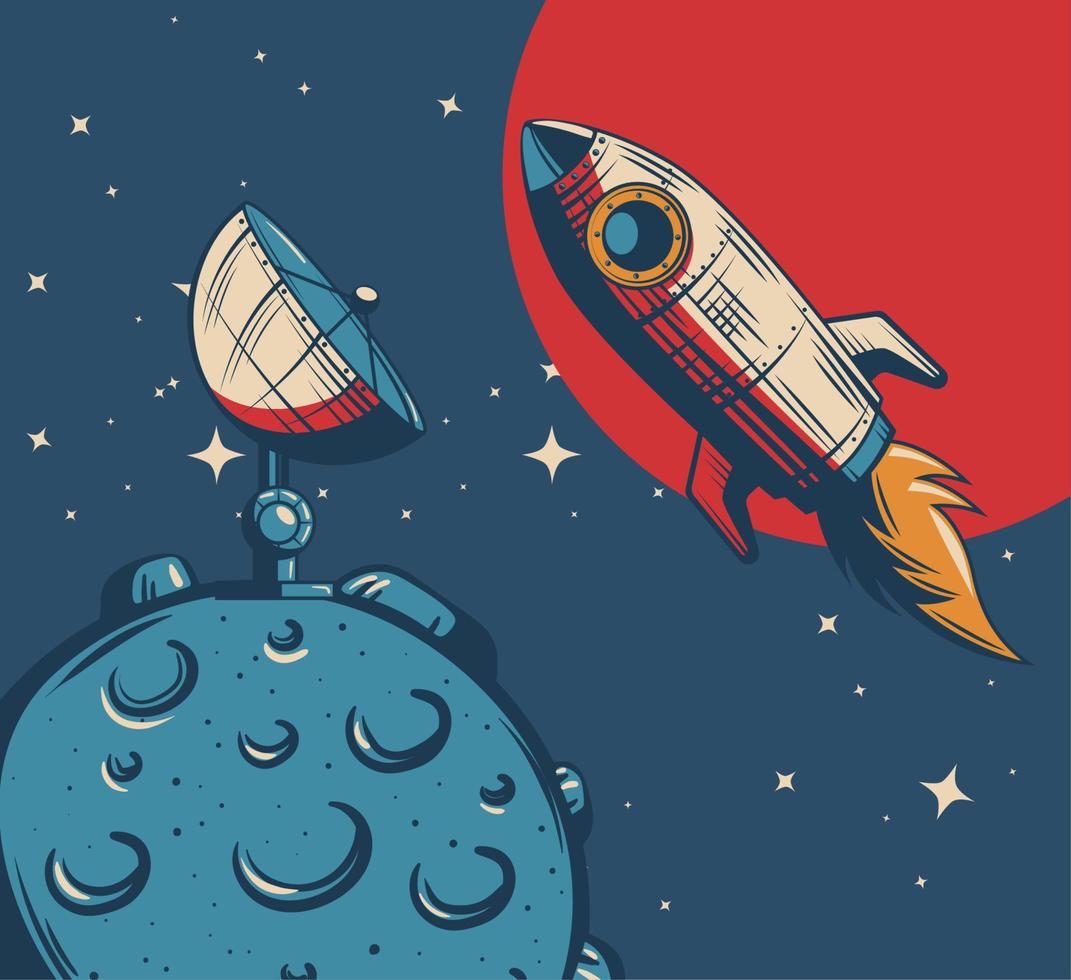 space moon and rocket vector