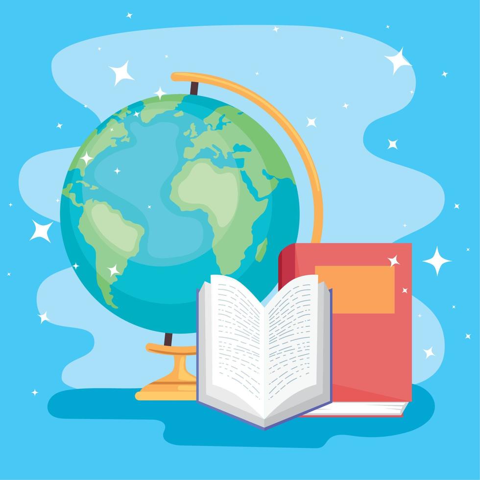 books and earth map vector