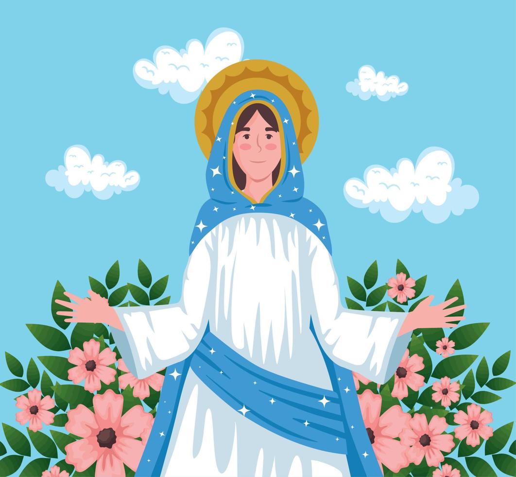 virgin in floral garden vector