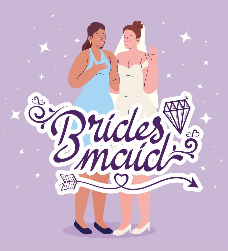 bridesmaid lettering and characters vector