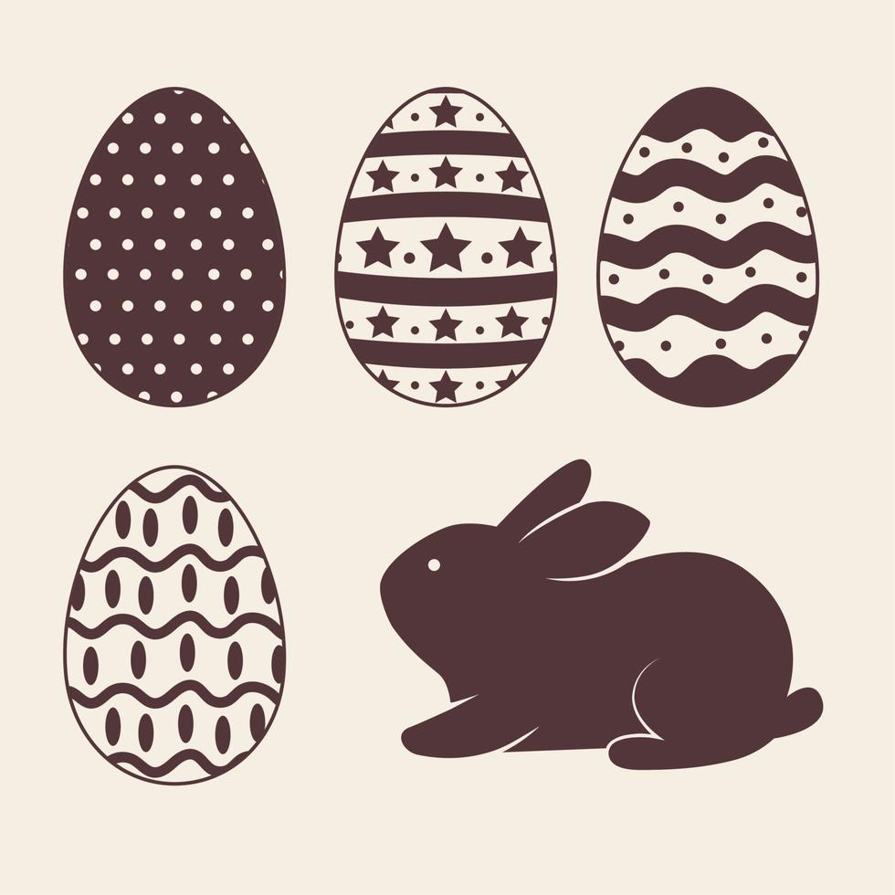 five happy easter silhouettes vector