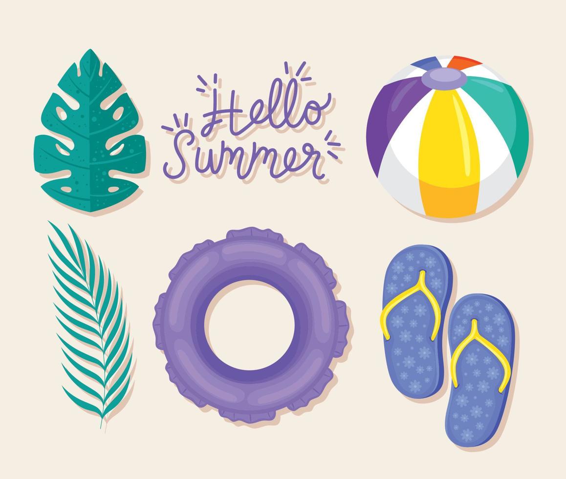 hello summer lettering and icons vector
