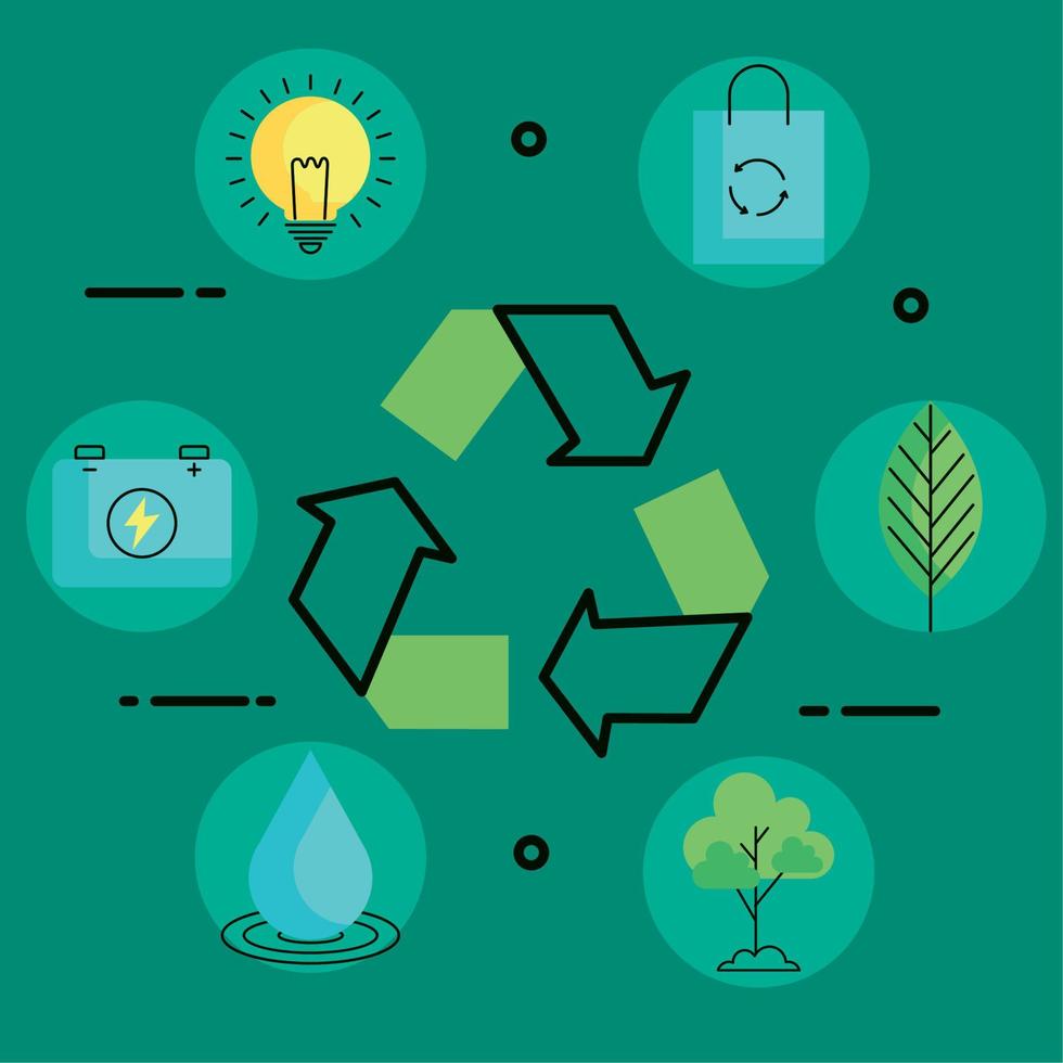 iconos de energía ecológica en reciclaje vector