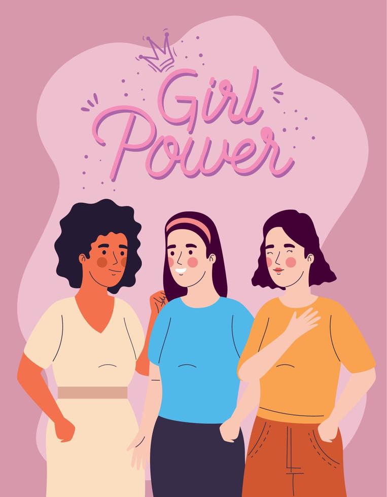 girl power lettering card vector