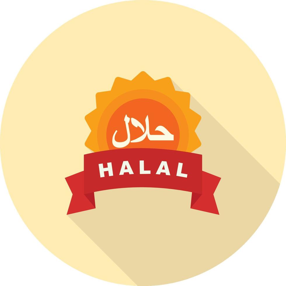icono de sombra larga plana de etiqueta halal vector