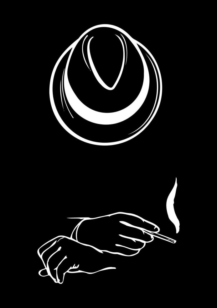 Vector Illustration of Black and White Man in Silhouette with Fedora Hat and Cigarettes