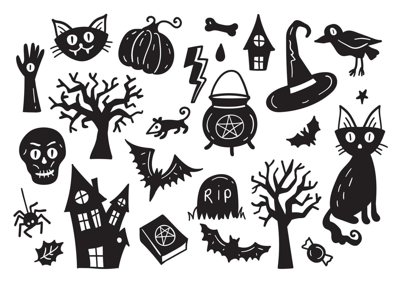 dibujos de halloween vector conjunto de elementos de diseño. calabaza, fantasma, gato negro