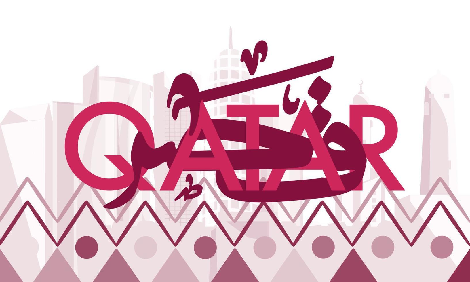 Vector Illustration of Qatar in Arabic and English Typography for National Holiday or Poster