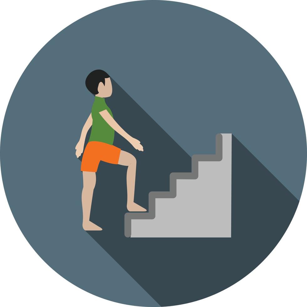 Persona subiendo escaleras plana larga sombra icono vector