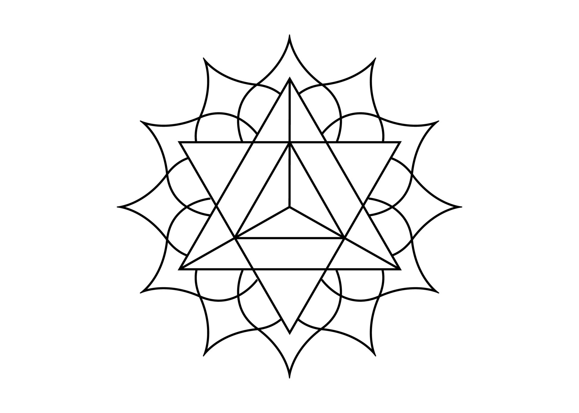 Sacred geometry, mystical symbol of the Merkabah, lotus flower in black tattoo  line art, magic logo geometric mandala design, vector isolated on white  background 11265125 Vector Art at Vecteezy