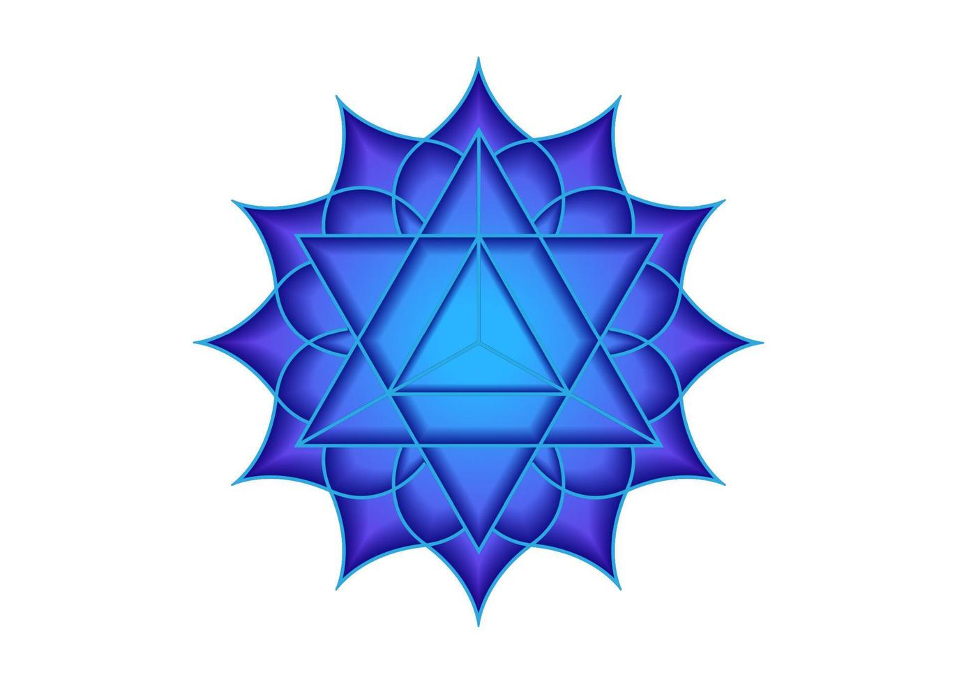 Sacred geometry, mystical symbol of the Merkabah, fifth Throat chakra, lotus flower in blue color, magic logo geometric mandala design, vector isolated on white background