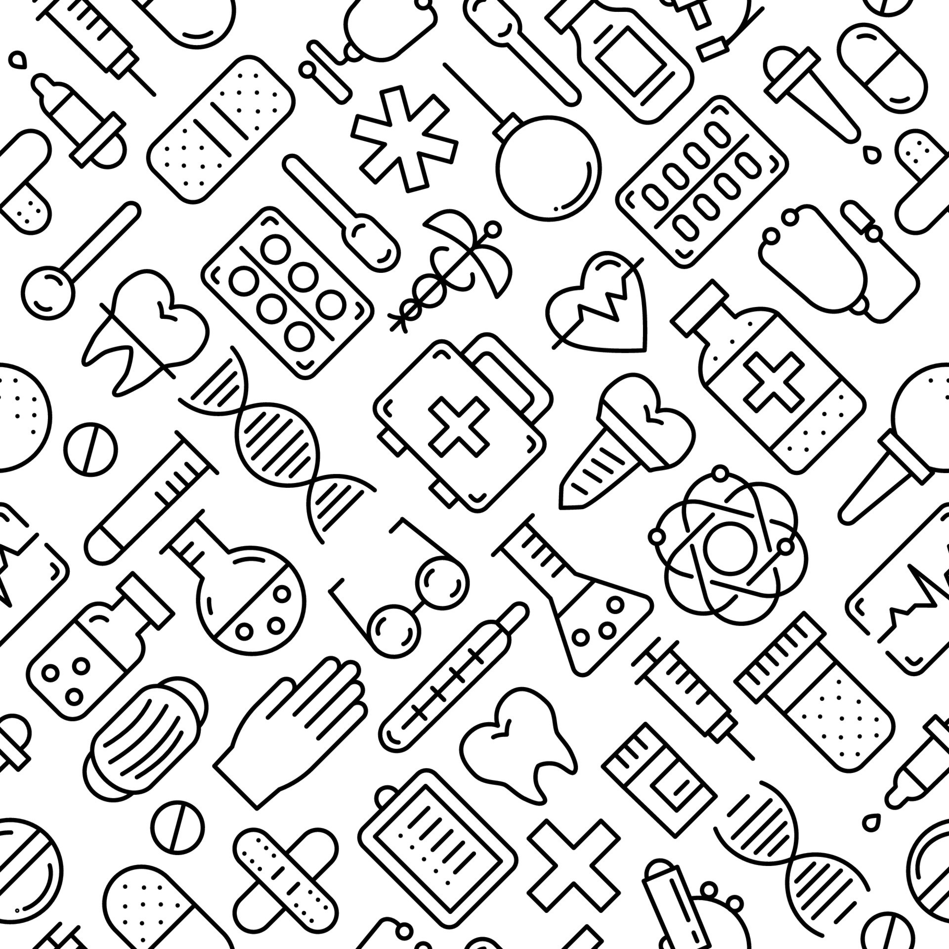 Medicine vector seamless pattern with medical equipment elements