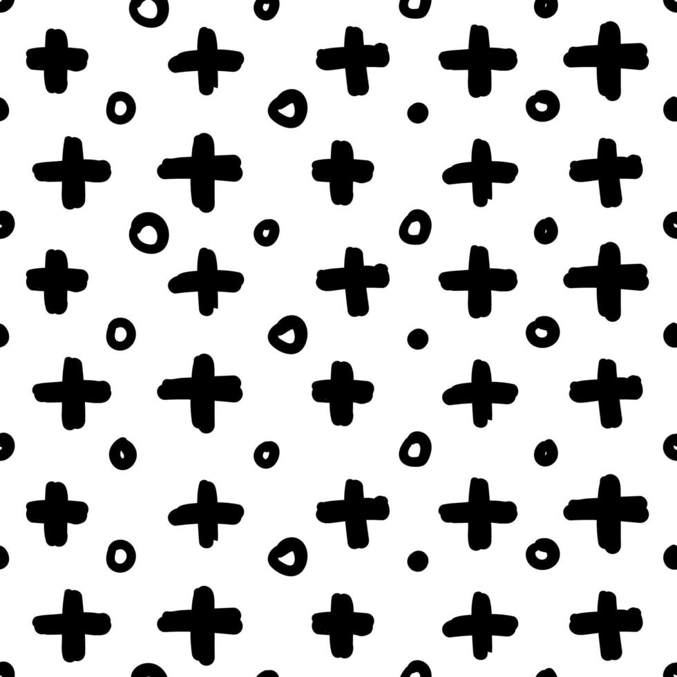Simple hand drawn geometric pattern. Abstract spots, dashes, circles, in black vector