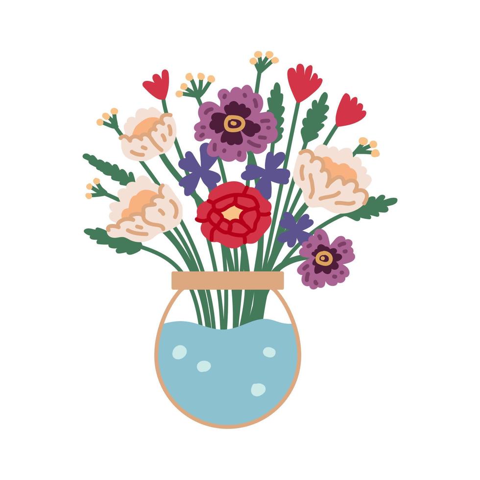 hermoso ramo con jardín y flores silvestres vector ilustración plana.