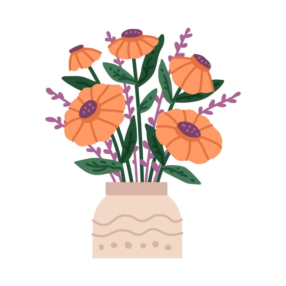 hermoso ramo con jardín y flores silvestres vector ilustración plana.